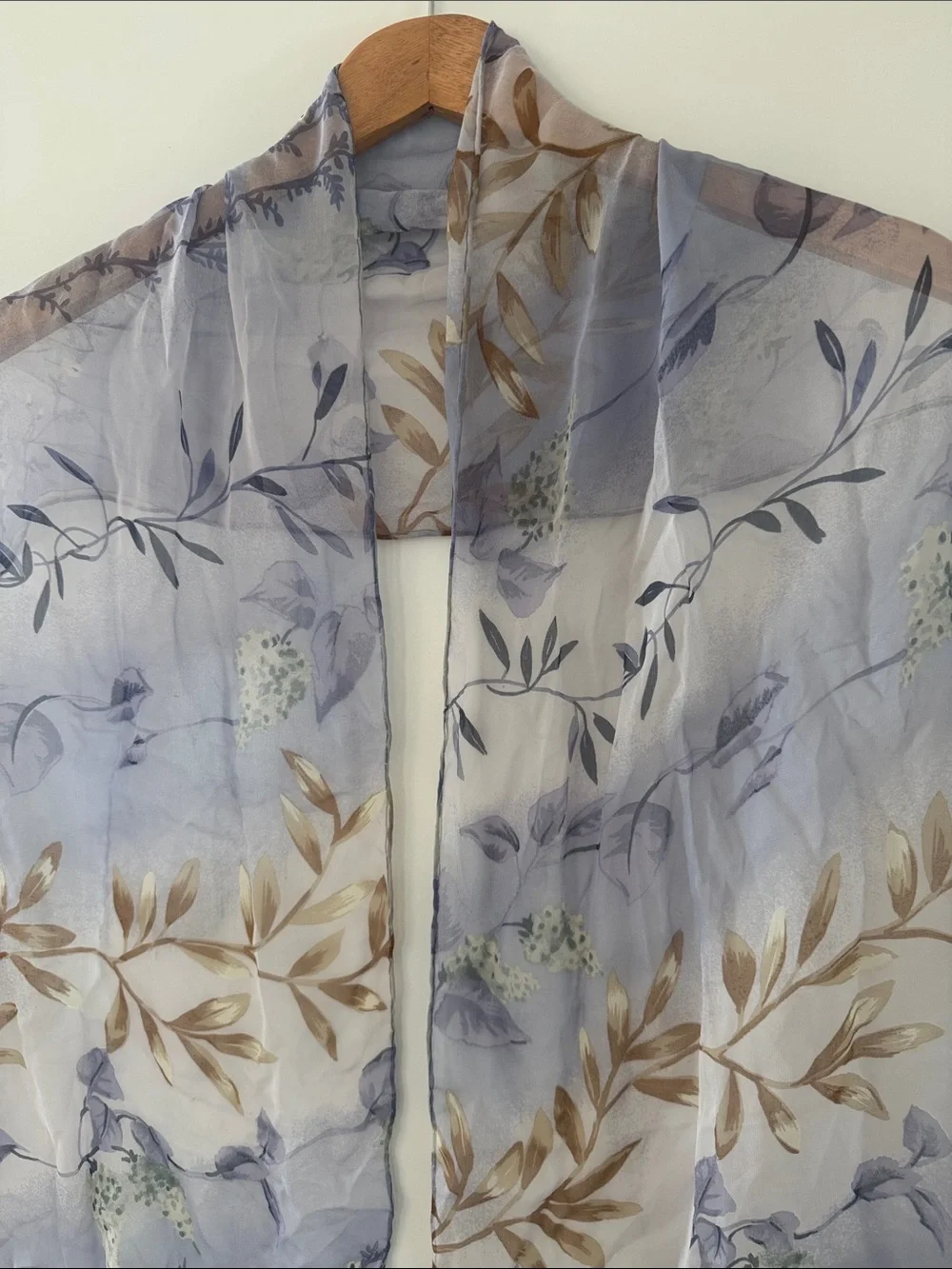 Halston Sheer Silk Floral Scarf 36x13 Blue Lavender Flowers Oblong Rectangle